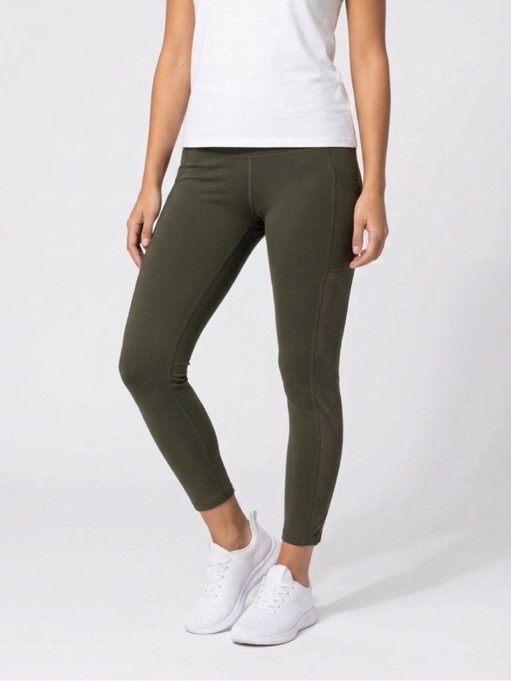 Women’s Green Performance Leggings with Side Mesh Panels